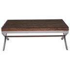 Square Natural Wood and Clear Glass Top Coffee Table with Silver Cross Base | Kerala