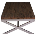 Square Natural Wood and Clear Glass Top Coffee Table with Silver Cross Base | Kerala
