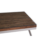 Square Natural Wood and Clear Glass Top Coffee Table with Silver Cross Base | Kerala