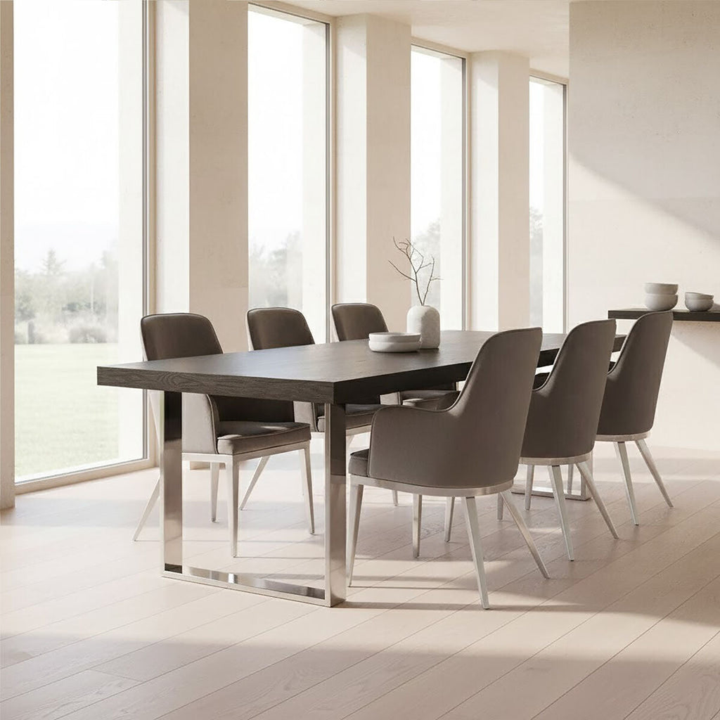 Rectangular Wooden Dining Table with Silver Finish Frame | Ulmus