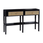 Black Console Table with Sturdy Frame and 2 Rattan-Front Drawers | Corso