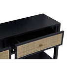 Black Console Table with Sturdy Frame and 2 Rattan-Front Drawers | Corso