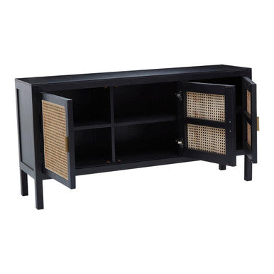 Black Sideboard with 3 Rattan Doors | Corso