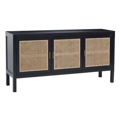 Black Sideboard with 3 Rattan Doors | Corso