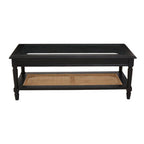 Black Finish Clear Glass Top Coffee Table with Natural Rattan Woven Shelf | Corso