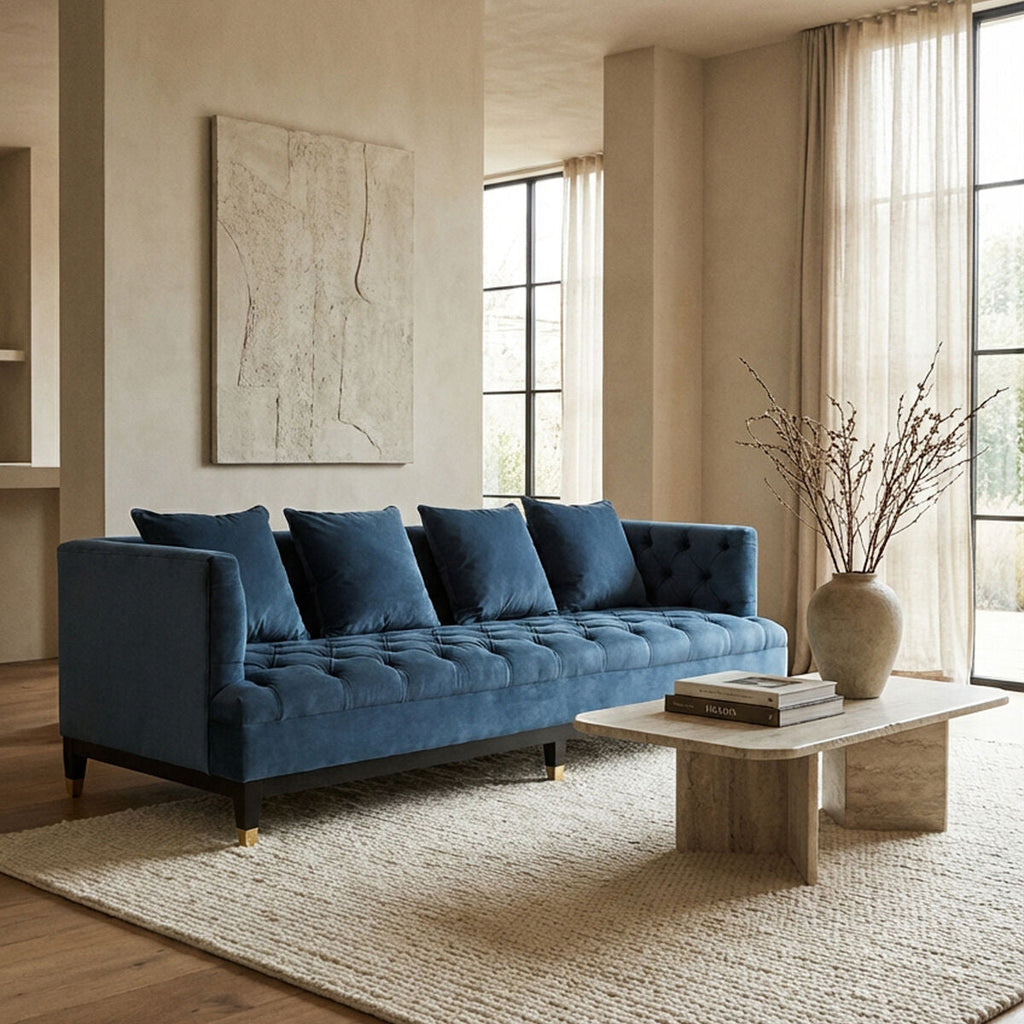 3 Seater Navy Fabric Sofa | Sefira