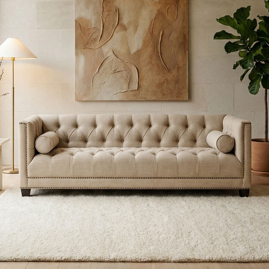 3 Seater Stone Fabric Sofa, Surina