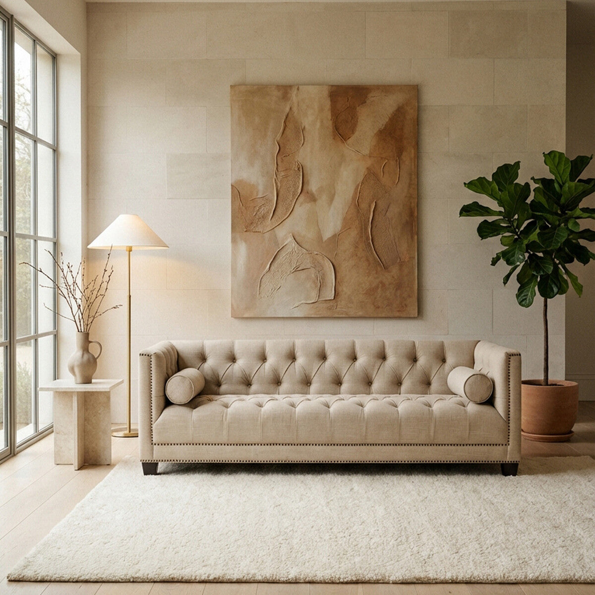 3 Seater Stone Fabric Sofa, Surina