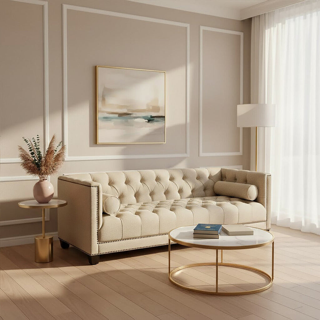 3 Seater Stone Fabric Sofa | Surina