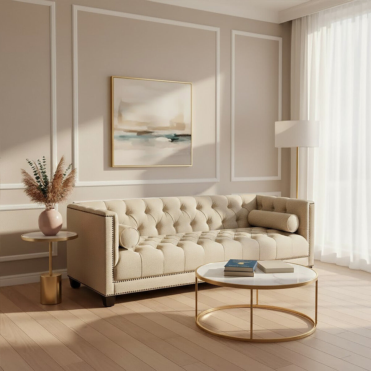 3 Seater Stone Fabric Sofa, Surina