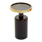 Gold and Black Art Deco Pillar Metal Side Table with Base | Elva