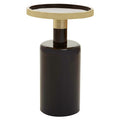 Gold and Black Art Deco Pillar Metal Side Table with Base | Elva