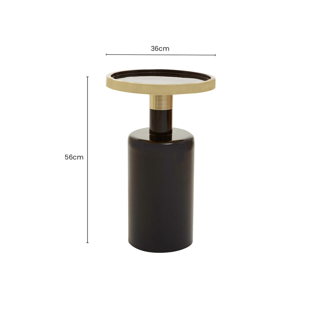 Gold and Black Art Deco Pillar Metal Side Table with Base | Elva