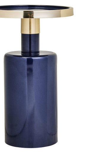 Gold and Navy Art Deco Pillar Metal Side Table with Base | Elva