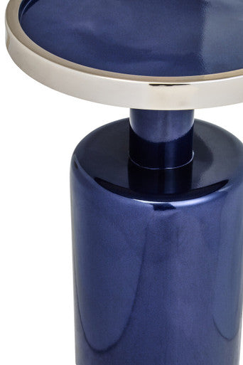 Gold and Navy Art Deco Pillar Metal Side Table with Base | Elva