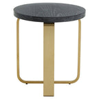 Oak Veneer Round Side Table with Gold Warm Metallic Frame | Lena