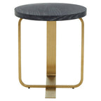 Oak Veneer Round Side Table with Gold Warm Metallic Frame | Lena