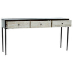 Black and Grey Textured Pine Wood Console Table with 3 White Storage Drawers | Luxor