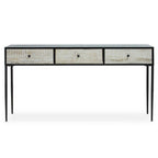Black and Grey Textured Pine Wood Console Table with 3 White Storage Drawers | Luxor