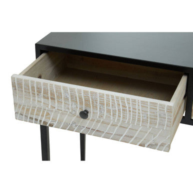 Black and Grey Textured Pine Wood Console Table with 3 White Storage Drawers | Luxor