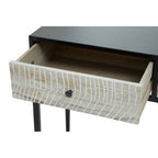 Black and Grey Textured Pine Wood Console Table with 3 White Storage Drawers | Luxor
