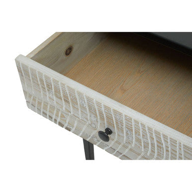 Black and Grey Textured Pine Wood Console Table with 3 White Storage Drawers | Luxor