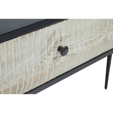 Black and Grey Textured Pine Wood Console Table with 3 White Storage Drawers | Luxor