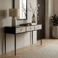 Black and Grey Textured Pine Wood Console Table with 3 White Storage Drawers | Luxor