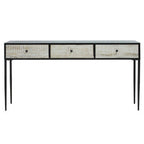 Black and Grey Textured Pine Wood Console Table with 3 White Storage Drawers | Luxor