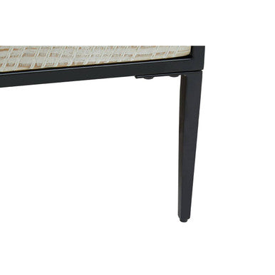 Black Recycled Pine Wood Coffee Table with Textured Two Storage Drawers Front and Black Metal Legs, Luxor