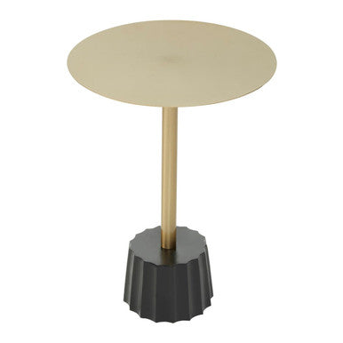 Round Gold Iron Side Table with Black Fluted Base | Corra