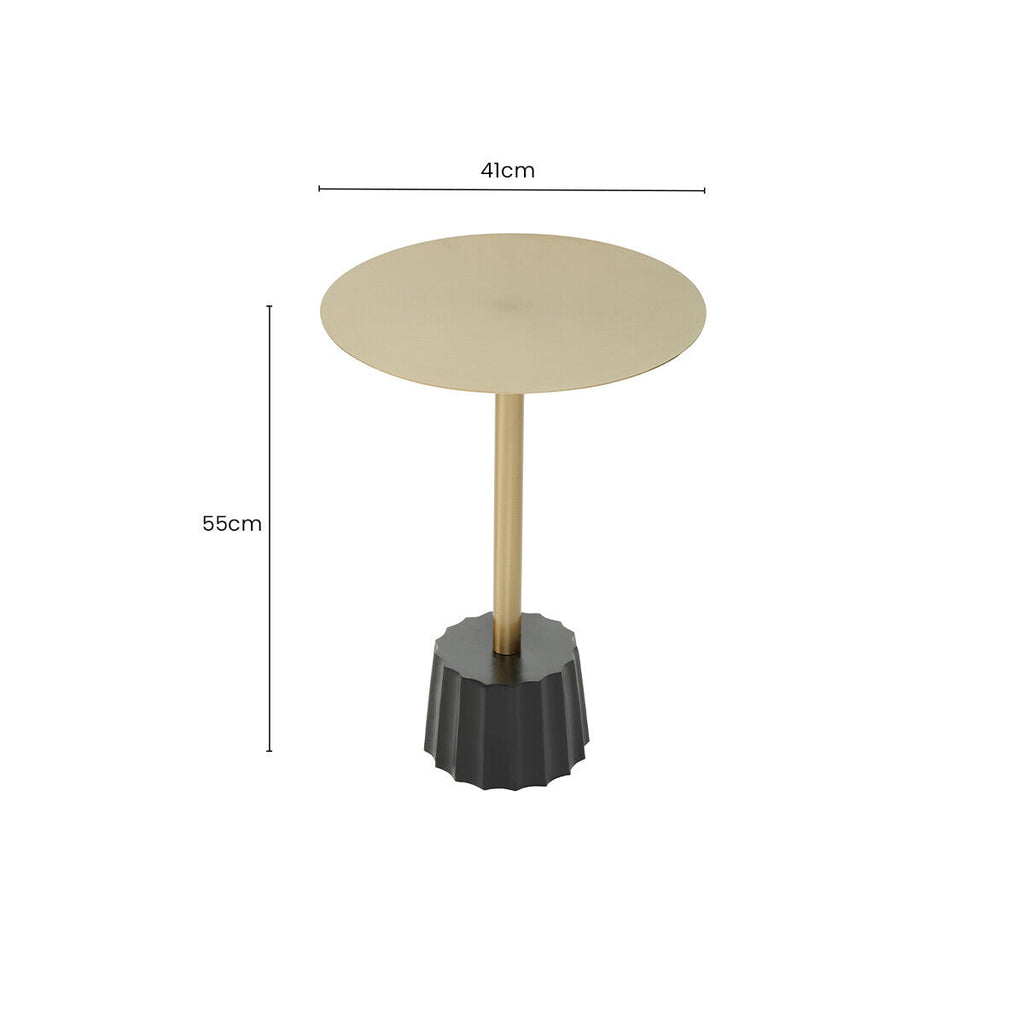 Round Gold Iron Side Table with Black Fluted Base | Corra