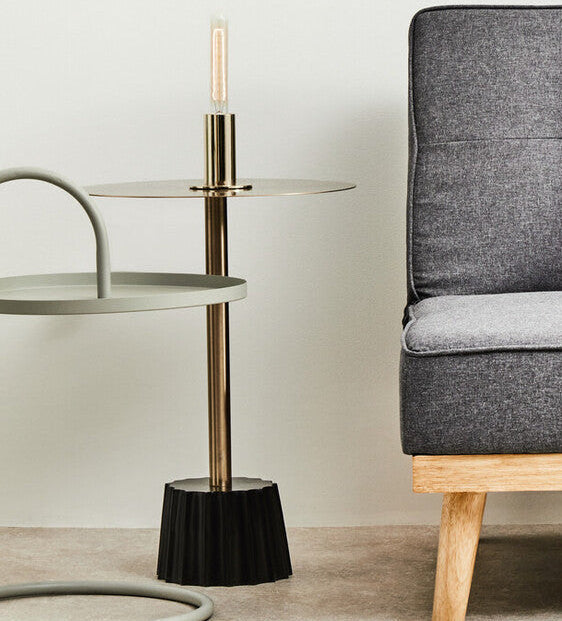 Round Gold Iron Side Table with Black Fluted Base | Corra