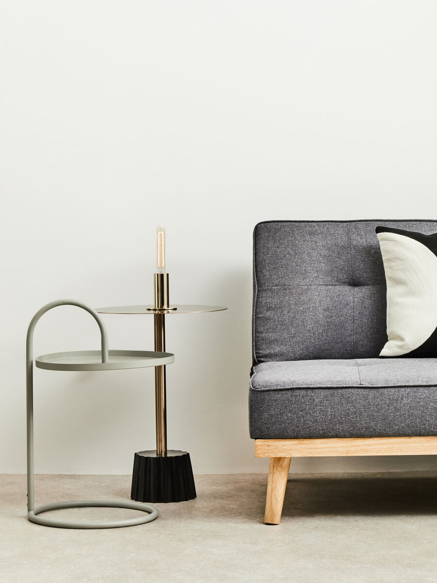 Round Gold Iron Side Table with Black Fluted Base | Corra