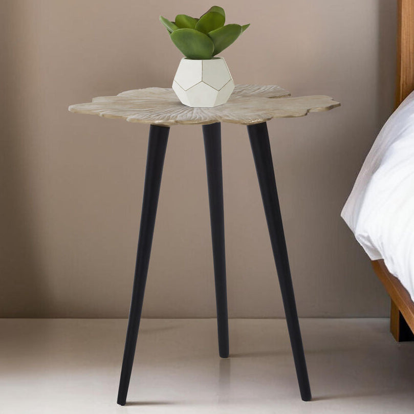 Gold Finish Small Aluminium Side Table with Black Metallic Finish Angular Legs | Prato
