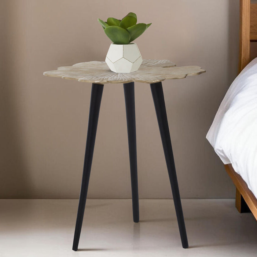 Gold Finish Small Aluminium Side Table with Black Metallic Finish Angular Legs | Prato