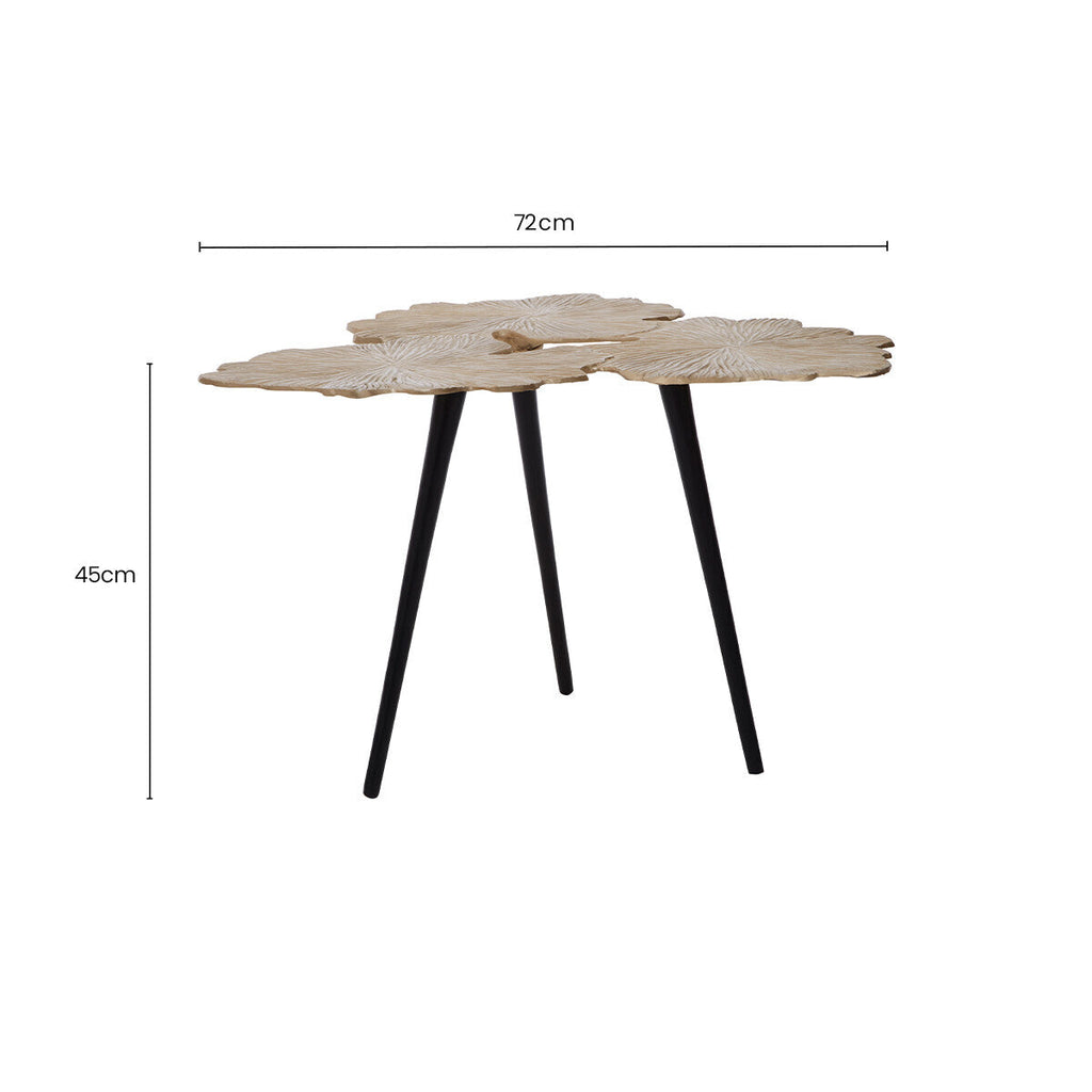 Gold Finish Top Large Aluminium Side Table with Black Metallic Finish Angular Legs | Prato