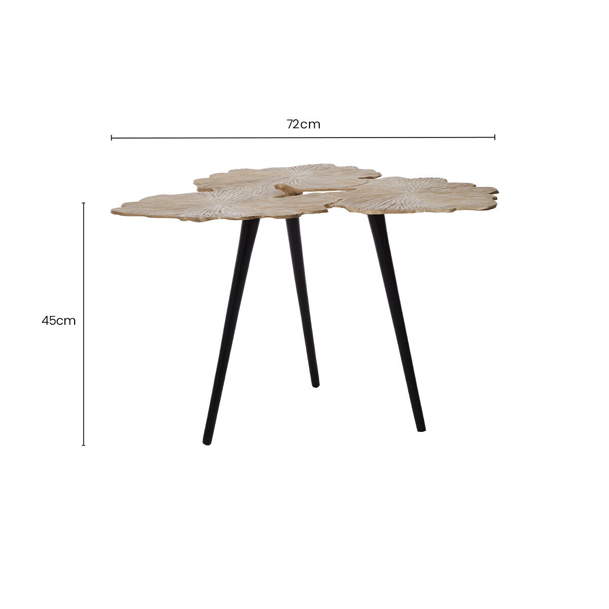 Gold Finish Top Large Aluminium Side Table with Black Metallic Finish Angular Legs | Prato