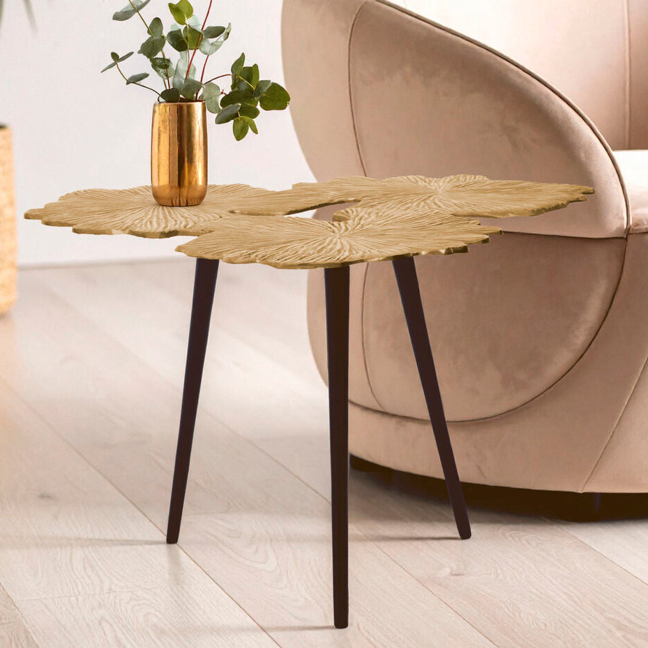 Gold Finish Top Large Aluminium Side Table with Black Metallic Finish Angular Legs | Prato