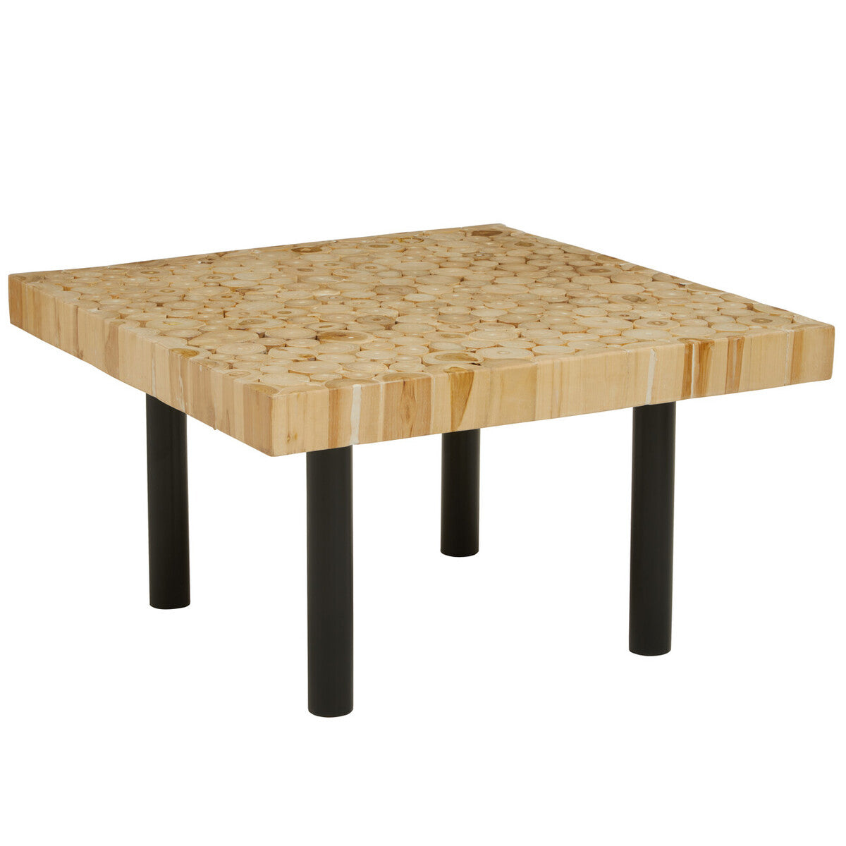 Natural Mosaic Teak Wood Coffee Table with Black Iron Base | Malang