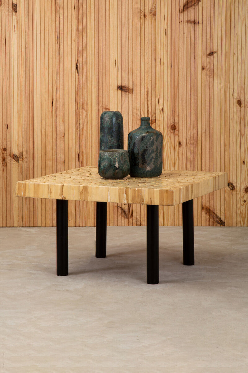 Natural Mosaic Teak Wood Coffee Table with Black Iron Base | Malang