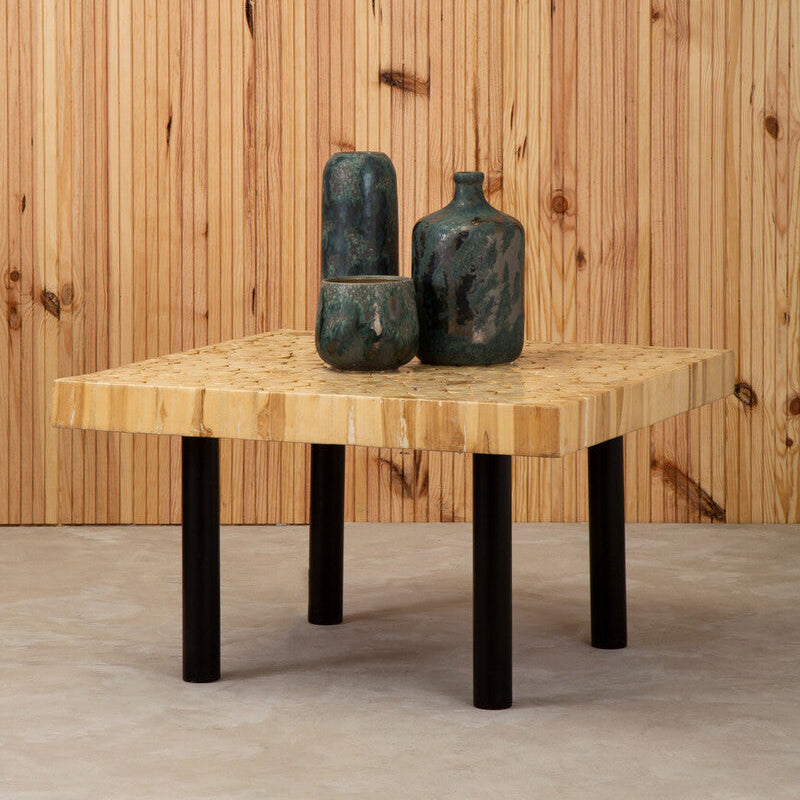 Natural Mosaic Teak Wood Coffee Table with Black Iron Base | Malang
