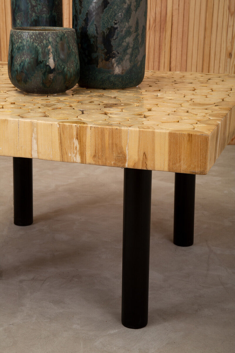 Natural Mosaic Teak Wood Coffee Table with Black Iron Base | Malang