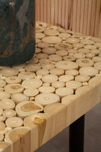 Natural Mosaic Teak Wood Coffee Table with Black Iron Base | Malang