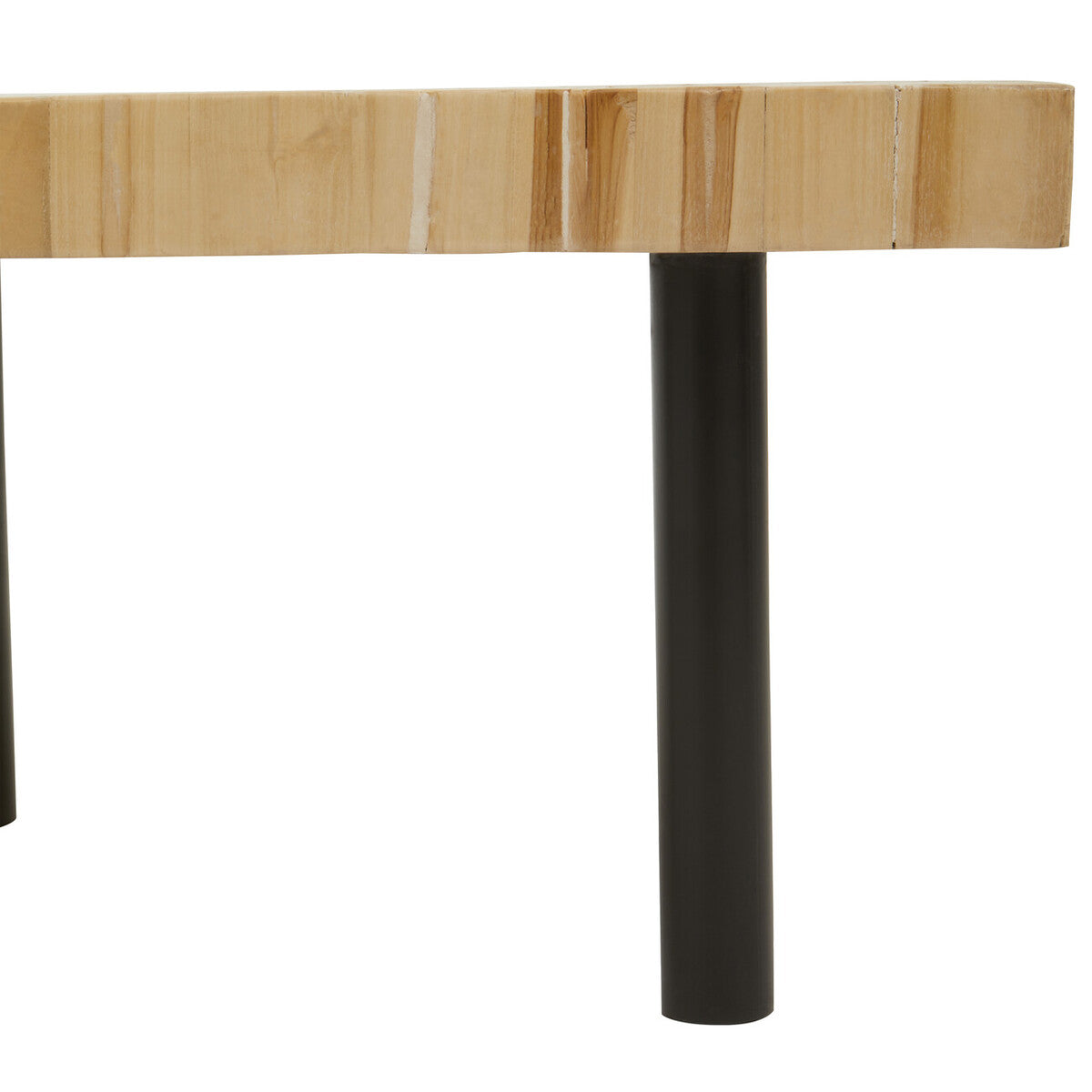 Natural Mosaic Teak Wood Coffee Table with Black Iron Base | Malang