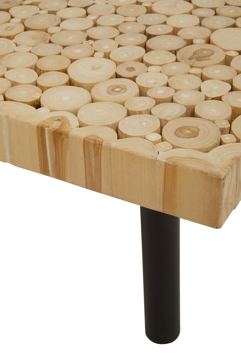 Natural Mosaic Teak Wood Coffee Table with Black Iron Base | Malang