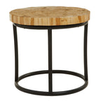 Teak Wood Mosaic Round Top Coffee Table with Black Iron Frame | Malang