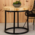 Teak Wood Mosaic Round Top Coffee Table with Black Iron Frame | Malang