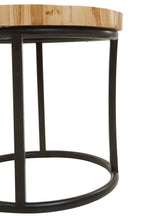 Teak Wood Mosaic Round Top Coffee Table with Black Iron Frame | Malang
