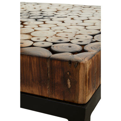 Set of 3 Rustic Teakwood Top Nesting Tables with Black Metallic Bases | Malang